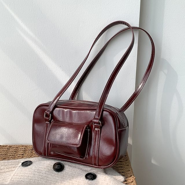 Plain Faux Leather Shoulder Bag