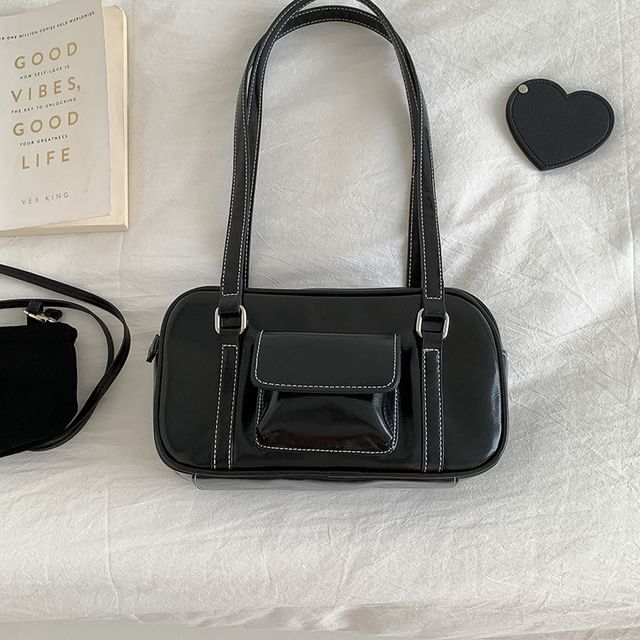 Plain Faux Leather Shoulder Bag