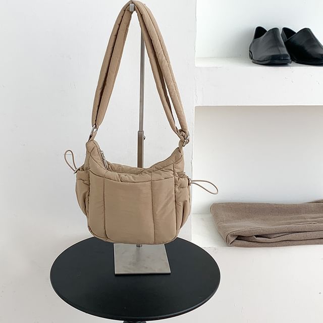 Plain Drawstring Padded Nylon Crossbody Bag
