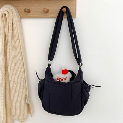 Plain Drawstring Padded Nylon Crossbody Bag