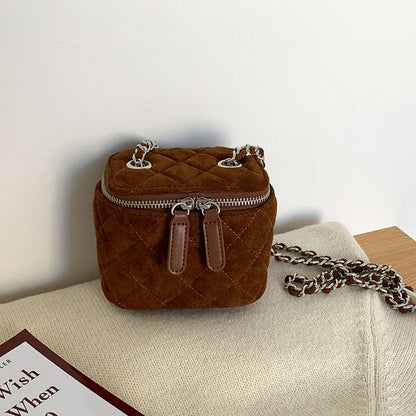Chain Strap Quilted Velvet Crossbody Bag