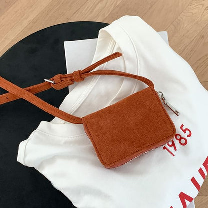 Plain Faux Suede Crossbody Bag