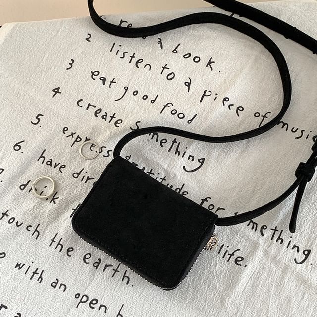 Plain Faux Suede Crossbody Bag