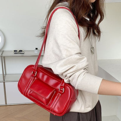 Plain Faux Leather Shoulder Bag