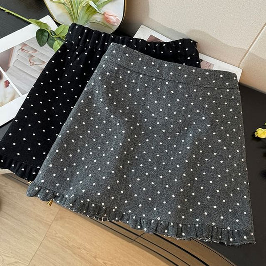 Ruffle-Hem Polka-Dot Mini Skirt