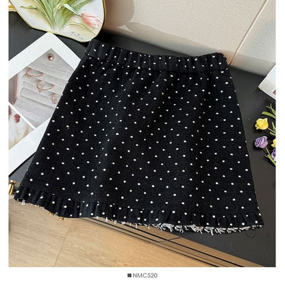 Ruffle-Hem Polka-Dot Mini Skirt