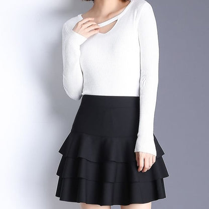 Elevated Waist Tiered Flared Mini Skirt