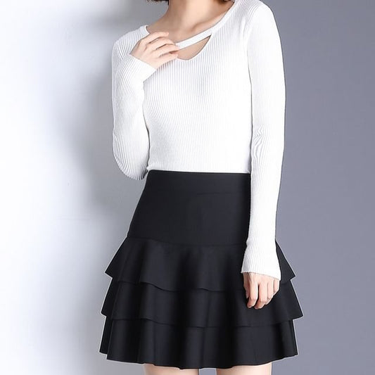 Elevated Waist Tiered Flared Mini Skirt