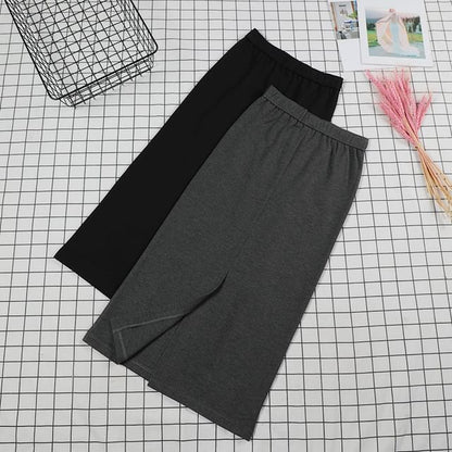 Stretch Waist Slit Midi Pencil Skirt