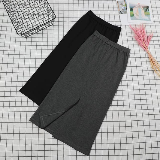 Stretch Waist Slit Midi Pencil Skirt