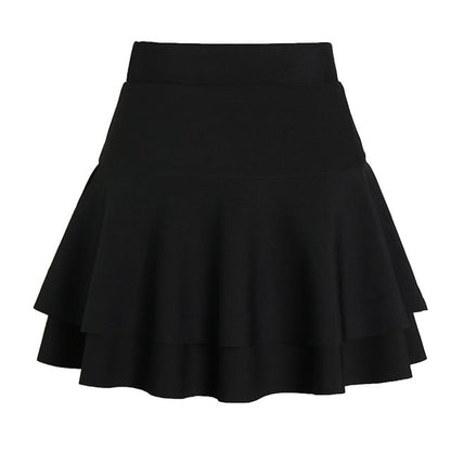 Elevated Waist Solid Tiered Flared Mini Skirt