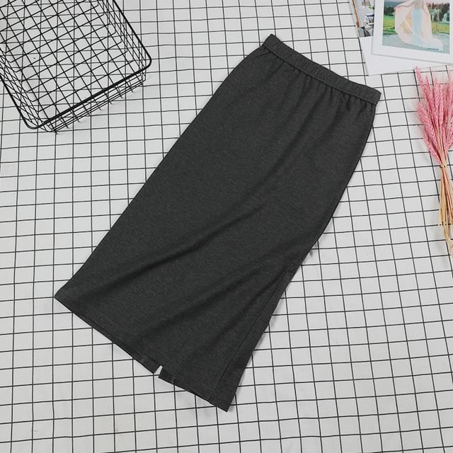 Stretch Waist Slit Midi Pencil Skirt