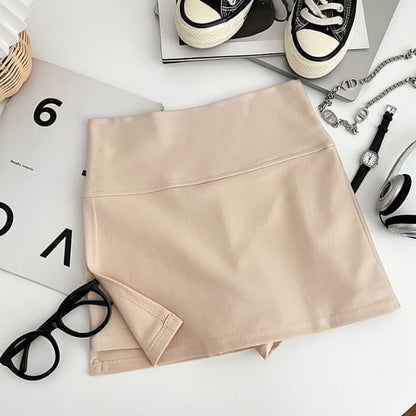 High-Rise Solid Mini Flared Skirt