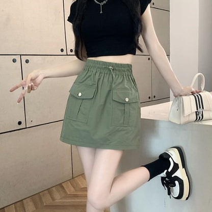 Elevated Waist Solid Mini Flared Skirt