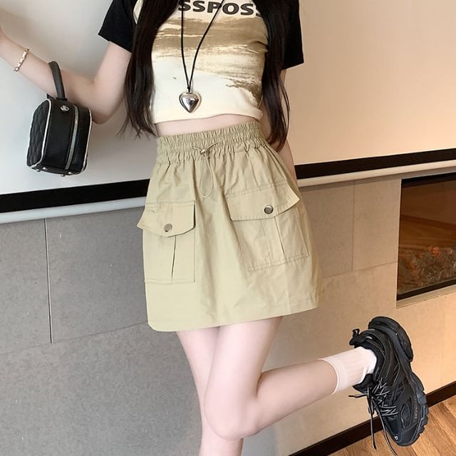Elevated Waist Solid Mini Flared Skirt