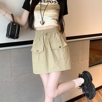 Elevated Waist Solid Mini Flared Skirt