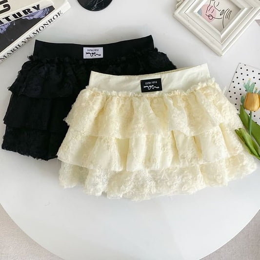 Low Rise Lace Mini Tiered Skirt
