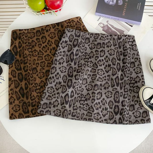 High Rise Leopard Print Flared Mini Skirt