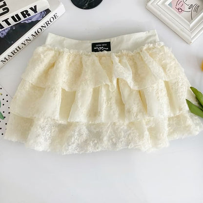 Low Rise Lace Mini Tiered Skirt