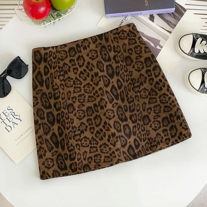 High Rise Leopard Print Flared Mini Skirt
