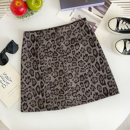 High Rise Leopard Print Flared Mini Skirt