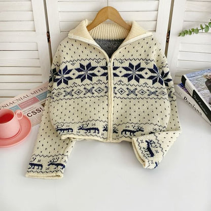 Jacquard Zip-Up Sweater Jacket