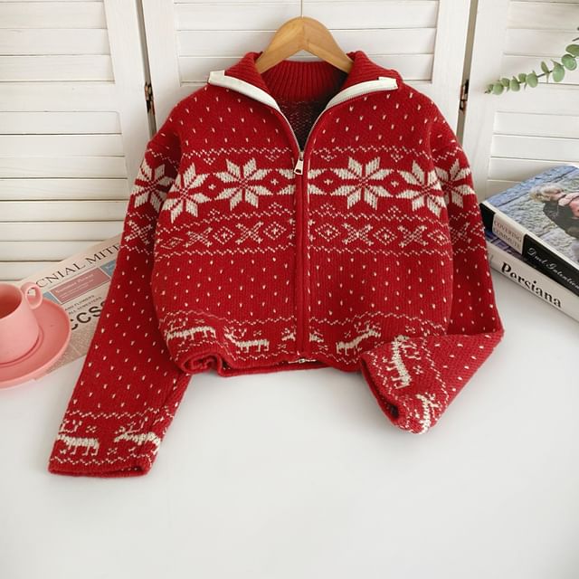 Jacquard Zip-Up Sweater Jacket