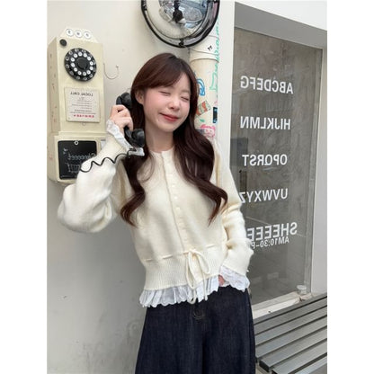 Drawstring Button-Front Solid Knit Jacket