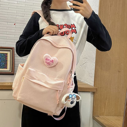 Plaid Nylon Backpack / Brooch / Set