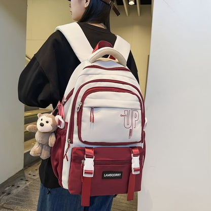 Lettering Buckled Nylon Backpack / Bag Charm / Set