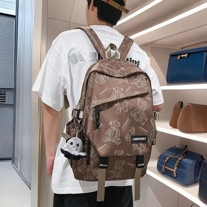 Bear Print Buckled Nylon Backpack