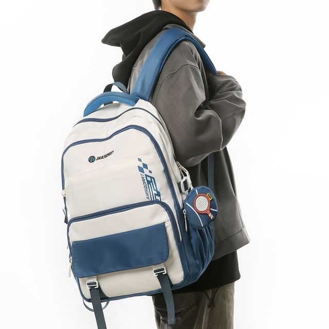 Set: Lettering Buckled Nylon Backpack + Coin Purse