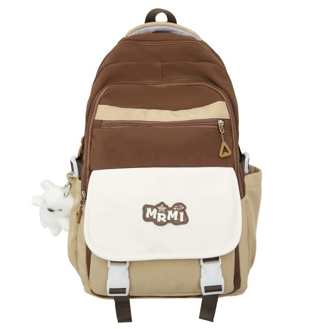 Lettering Applique Buckled Nylon Backpack / Bag Charm / Set