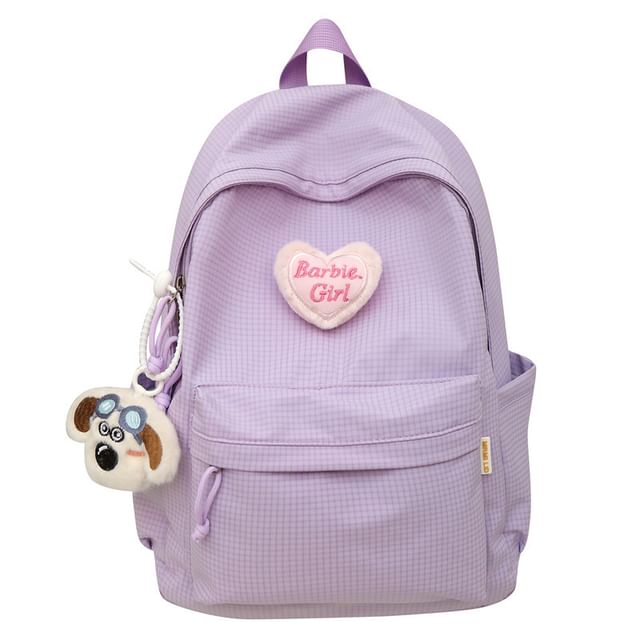 Plaid Nylon Backpack / Brooch / Set