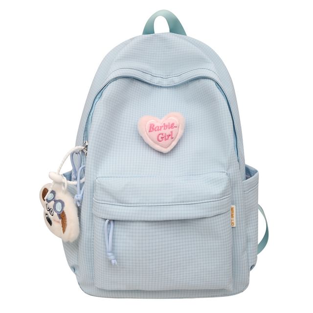 Plaid Nylon Backpack / Brooch / Set