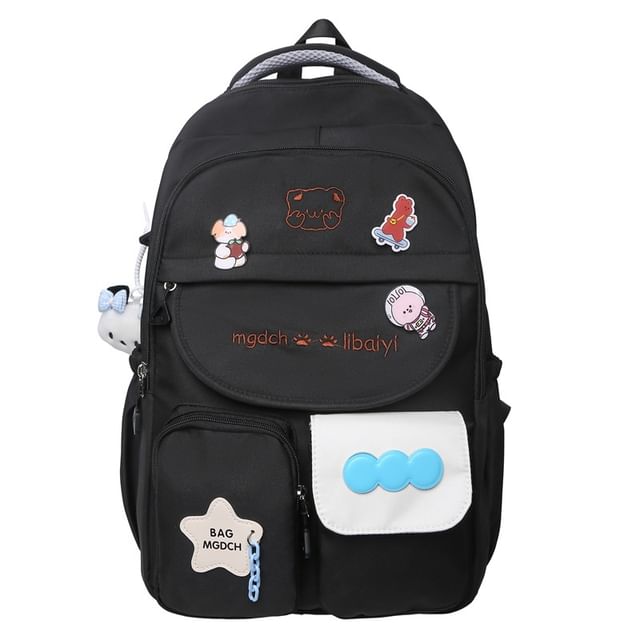 Cartoon Embroidered Nylon Backpack / Tote Bag