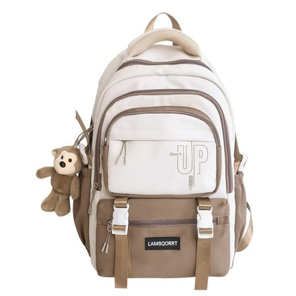 Lettering Buckled Nylon Backpack / Bag Charm / Set