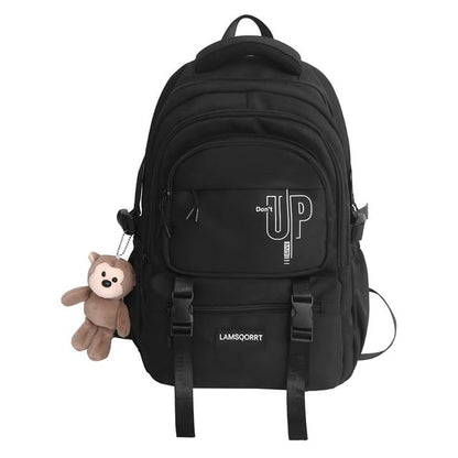 Lettering Buckled Nylon Backpack / Bag Charm / Set