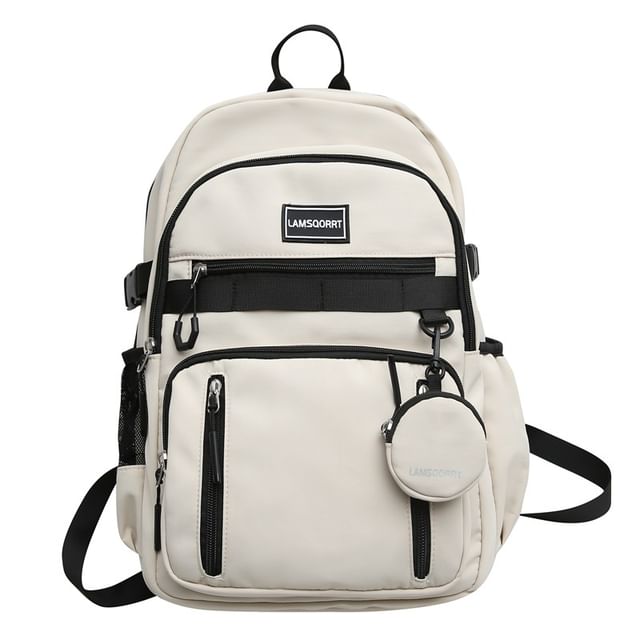 Set: Lettering Applique Nylon Backpack + Coin Purse