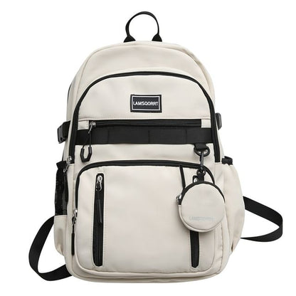 Set: Lettering Applique Nylon Backpack + Coin Purse