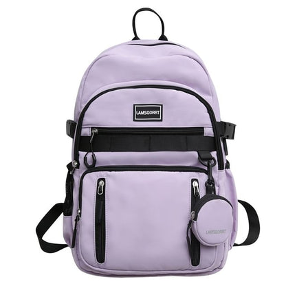 Set: Lettering Applique Nylon Backpack + Coin Purse