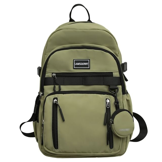 Set: Lettering Applique Nylon Backpack + Coin Purse