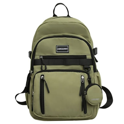 Set: Lettering Applique Nylon Backpack + Coin Purse