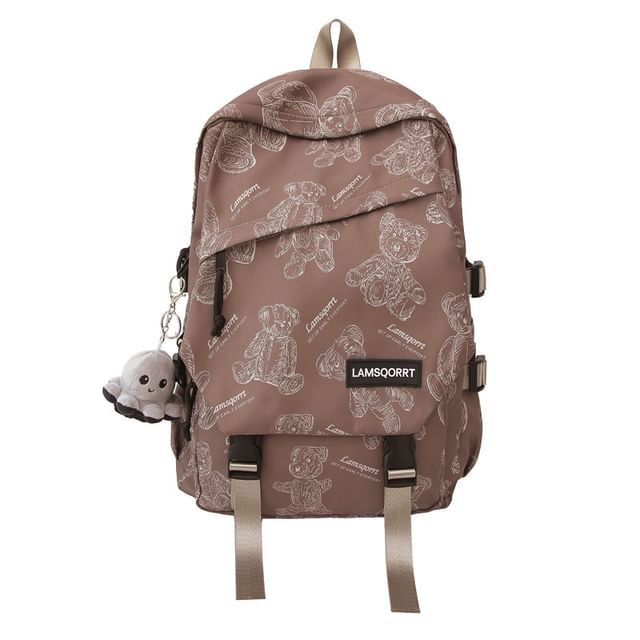Bear Print Buckled Nylon Backpack