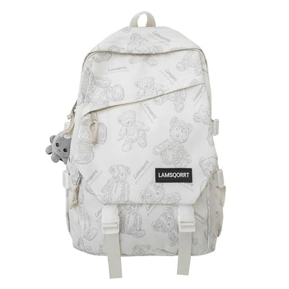 Bear Print Buckled Nylon Backpack