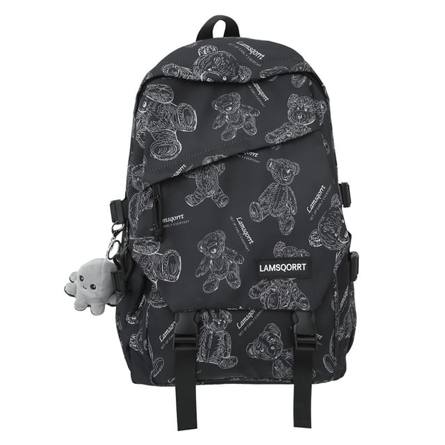 Bear Print Buckled Nylon Backpack