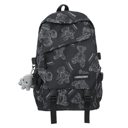 Bear Print Buckled Nylon Backpack