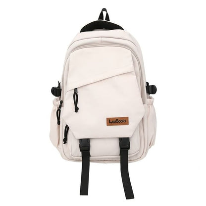 Lettering Applique Buckled Nylon Backpack