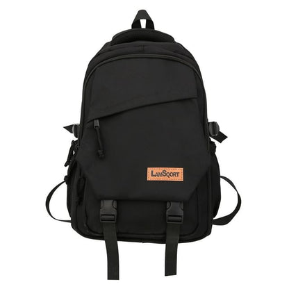 Lettering Applique Buckled Nylon Backpack