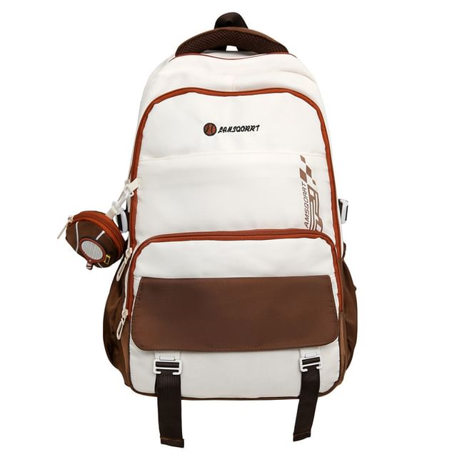 Set: Lettering Buckled Nylon Backpack + Coin Purse